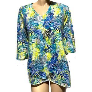 Lulu B Women’s Colorful Tunic Top Size S Small 3/4 Sleeve Asymmetrical Hem